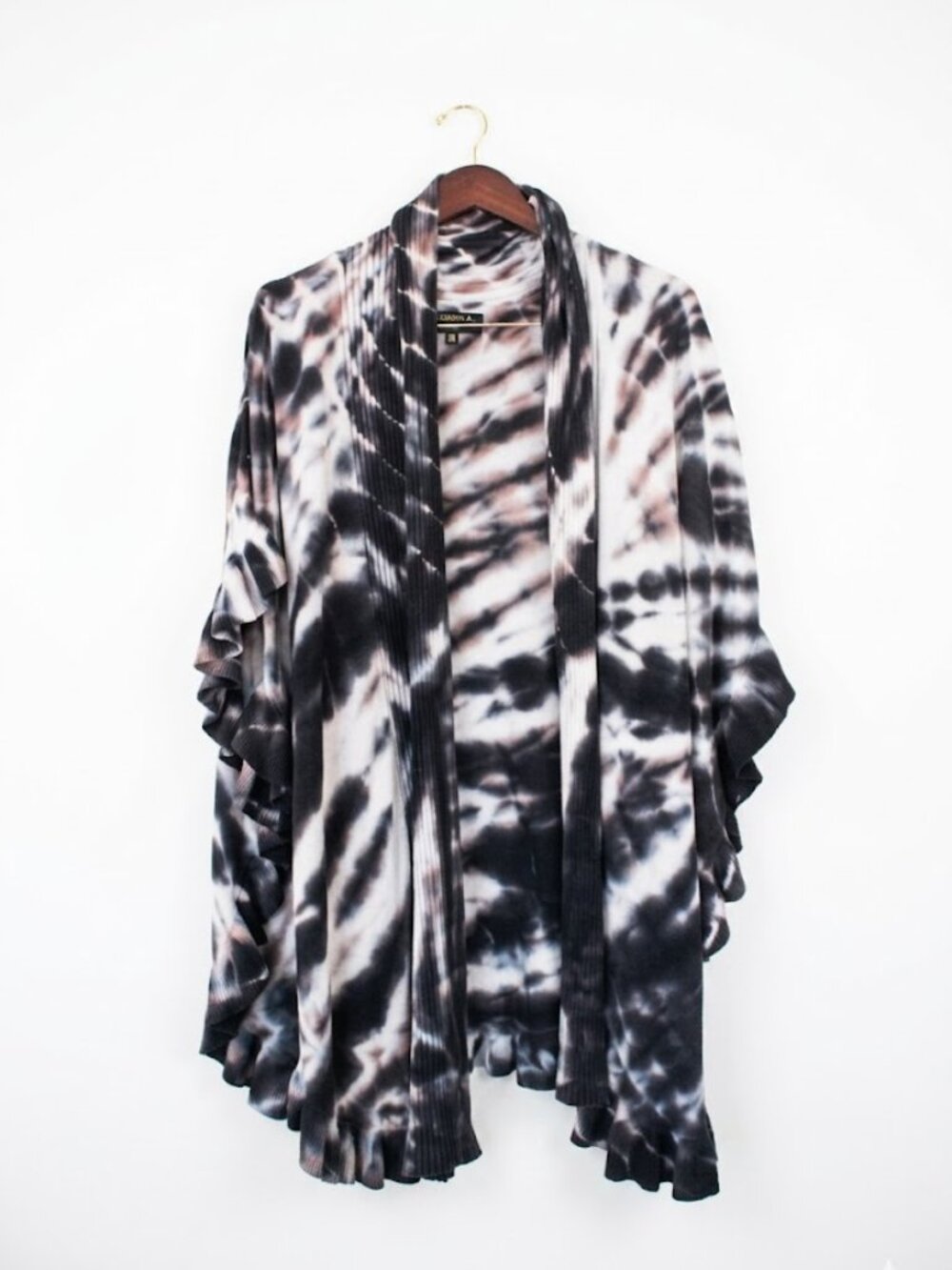 Joseph A. Woman Tie-Dye Open Front Ruffle Cardigan - 3X